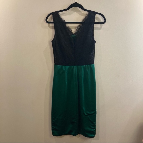 MONIQUE LHULLIER Sz 2 (estimated) Green Sheen Black Lace Top & Side Party Dress - Picture 7 of 11
